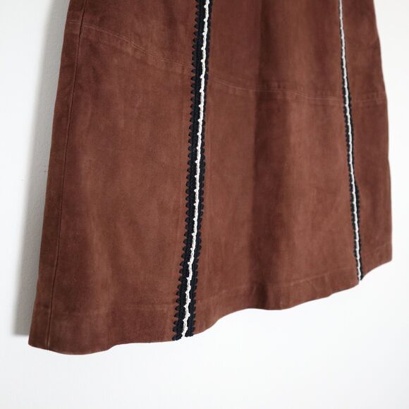 Claudie Pierlot US 4 Suede A Line Skirt Crochet Brown 70s Style Cottagecore - Picture 4 of 11